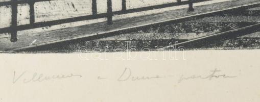 Hertay Mária (1932-2018): Villamos a Duna-parton (Budapest). Rézkarc, papír, jelzett. Apró foltokkal...