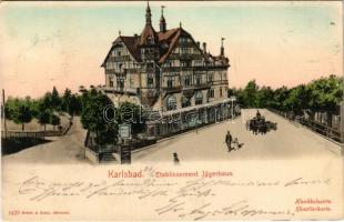 1903 Karlovy Vary, Karlsbad; Etablissement Jägerhaus / restaurant (fl)