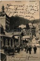 1913 Karlovy Vary, Karlsbad; Marktplatz / market square, bank and exchange office, shop of Franz Rei...