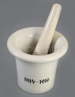 cca 1915 Porcelán hadi mozsár, m: 12 cm, törő h: 19 cm