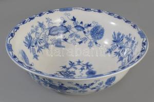 Nagyméretű máz alatti kobalt festésű hagymamintás kínáló, jelzett, hibátlan, d: 30,5 cm, m: 9,5 cm