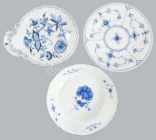 Minőségi máza alatti kék festésű tárgy gyűjtemény, Meissen, Royal Copenhagen, stb, d: 13,5 cm alatt