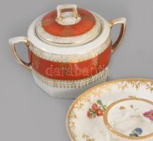 Régi bonbonier, cukortartó, mécsestartó, közte Alt wien, kopással, jelzett, d: 13 cm alatt