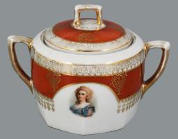 Régi bonbonier, cukortartó, mécsestartó, közte Alt wien, kopással, jelzett, d: 13 cm alatt