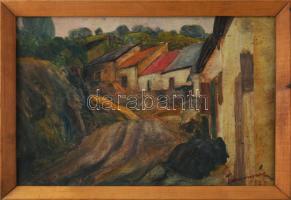 Einczinger Ferenc (1879-1950): Esztergom, pincesor, 1920-as évek. Olaj, karton, jelzett. Üvegezett fakeretben. 25x37 cm