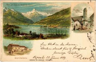 1899 Zell am See, m. Kitzsteinhorn, Schmittenhöhe, Marktplatz. Alpen-Postkarte No. 3. Lith. Druck u. Verlag v. Louis Glaser Art Nouveau, litho (fa)