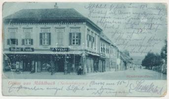 1898 Szászsebes, Mühlbach, Sebesul Sasesc, Sebes; Siculorum Gasse / utca, Rudolf Forek, J. Wagner üzlete / street, shops (EM)