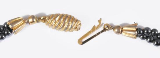 Hematit és korall kétsoros nyaklánc, h: 48 cm