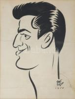 Szepes Béla (1903-1986): Forgács Ernő (1930-2019), labdarúgó, az FTC játékosának és későbbi utánpótlásedzőjének portréja, 1958. Tus, papír. Jelzett. Üvegezett fakeretben. 26,5x22,5