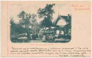 1900 Nagyszeben, Hermannstadt, Sibiu; Garten der Drei-Eichen-Brauerei. G. A. Seraphin / Három Tölgy étterme, kerthelyiség / brewery, restaurant, garden (vágott / cut)
