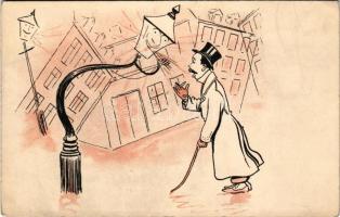 Részeg humor / drunk man at night, litho (gyűrődés / crease)