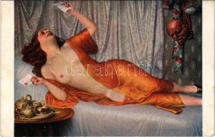 1916 Morgenstunde / Une matinée / Erotic nude lady art postcard s: V. Skála (EK)