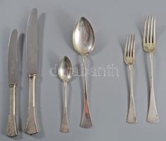 Ezüst (Ag) 6 személyes 40 részes evőeszköz készlet, 1872-1937, illetve 1937-1966 közötti fémjel, klf...