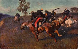 Bajban a pajtás / Kamerad in Gefahr / WWI Austro-Hungarian K.u.K. military art postcard. Rotophot Budapest Nr. 26. s: Juszkó Béla