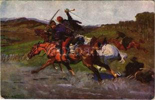 Kozákhalál Máramarosban. A m. kir. honvédelmi minisztérium hadsegélyező hivatala kiadása / WWI Austro-Hungarian K.u.K. military art postcard s: Juszkó (gyűrődés / crease)