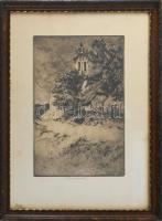 Lénárd Lévy Róbert (1879-1936): Csendes vizek. Rézkarc, papír. Jelzett. Lapszéli ázásnyommal. 30x20 cm. Üvegezett fakeretben.