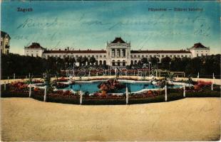 Zagreb, Zágráb; Pályaudvar, vasútállomás. Vasúti levelezőlapárusítás 12. sz. 1915. / Drzavni kolodvor / railway station (Rb)