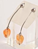 Olasz ezüst (Ag) fülbevaló pár, achát kövekkel, jelzett, 925 ezrelékes ezüst, bruttó 3,06g