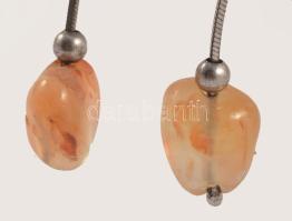 Olasz ezüst (Ag) fülbevaló pár, achát kövekkel, jelzett, 925 ezrelékes ezüst, bruttó 3,06g