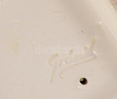 Gránit porcelán postás kisfiú figura, kézzel festett, jelzett, kis mázhibával, m: 16,5 cm