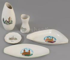 Aquincum Szeged, Debrecen, Kőszeg, Győr, Hortobágy, feliratos porcelánok. Matricás, jelzett, hibátlan