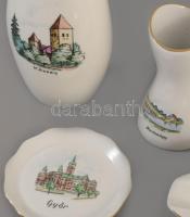 Aquincum Szeged, Debrecen, Kőszeg, Győr, Hortobágy, feliratos porcelánok. Matricás, jelzett, hibátla...