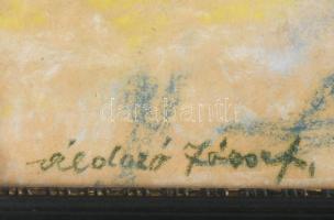 Áldozó József (1892-1983): Lovaskocsi az utcán. Pasztell, papír. Jelzett. Üvegezett, kissé sérült fa...