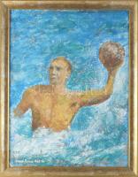 Kassai-Farkas András (1935-2020): Dömötör Zoltán (1935-2019) olimpiai bajnok magyar vízilabdázó portréja. Olaj, farost. Jelzett. Fakeretben. 57,5x44 cm