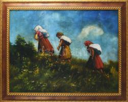 Kassai Varga jelzéssel, XX. sz. első fele: Hármas. Olaj, karton. Dekoratív fakeretben. 54x71,5 cm