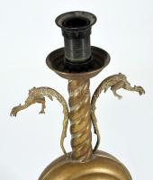 Réz asztali lámpa sárkány figurákkal, m: 35 cm