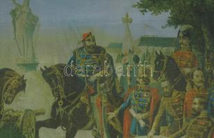 A tizenhárom aradi vértanú. Modern vászonnyomat, sérüléssel, dekoratív fa keretben, 85x104 cm