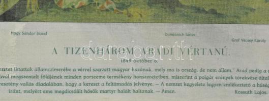 A tizenhárom aradi vértanú. Modern vászonnyomat, sérüléssel, dekoratív fa keretben, 85x104 cm