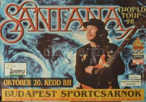 1998 Santana World Tour, Budapest Sportcsarnok, plakát, papír, kisebb gyűrődésekkel, apró lapszéli szakadásokkal, feltekerve, 84x118 cm