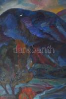 Olvashatatlan cirill betűs jelzéssel: Színes hegyek, 1988. Olaj, vászon. Apró felületi sérüléssel. F...