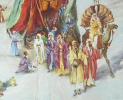 Olvashatatlan jelzéssel, XX. sz. első fele-közepe: Karaván. Olaj, karton. Apró felületi sérüléssel. ...