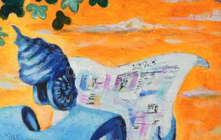 Szekeres Karrus Imre (1969-): Újság. Olaj, farost. Jelzett. Apró sérülésekkel. 70x50 cm