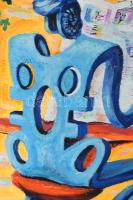 Szekeres Karrus Imre (1969-): Újság. Olaj, farost. Jelzett. Apró sérülésekkel. 70x50 cm