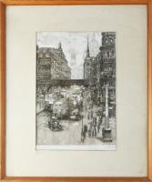 Almásy László (1926-): Londoni forgatag. Rézkarc, papír, jelzett, számozott: 3(?)/295, 39x27,5 cm. Ü...