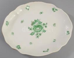 Herendi zöld eton mintás kínáló 26x21 cm + szószos edény h: 23 cm, jelzett, kopással