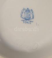 Herendi zöld eton mintás kínáló 26x21 cm + szószos edény h: 23 cm, jelzett, kopással