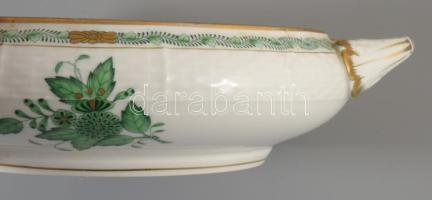 Herendi Apponyi zöld gyümölcsleveses tál, fedő nélkül, kopással, talpán kis pattanással, d: 24 cm