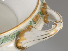 Herendi Apponyi zöld gyümölcsleveses tál, fedő nélkül, kopással, talpán kis pattanással, d: 24 cm