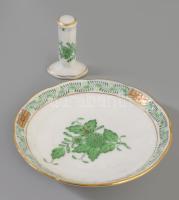 Herendi Apponyi zöld csikkelnyomó és tálka d: 10 cm