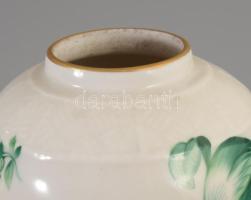 Herendi óherendi zöld virágmintás váza, jelzett, hibátlan, m: 11 cm