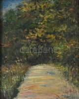 Jelzés nélkül: Napos táj. Olaj, farost, 30x25 cm. Dekoratív fakeretben.