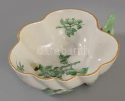 Herendi zöld növényi mintás ékszeres edény, alján plasztikus mintával, jelzett, hibátlan, 10x8 cm