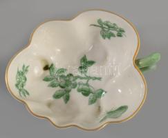 Herendi zöld növényi mintás ékszeres edény, alján plasztikus mintával, jelzett, hibátlan, 10x8 cm