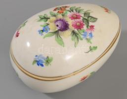 Herendi virágcsokor mintás tojás alakú bonbonier, jelzet, hibátlan, 11x7,5 cm