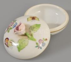 Herendi Viktória mintás bonbonier, plasztikus rózsa fogóval, jelzett, hibátlan, d: 8 cm