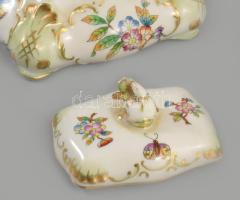 Herendi Viktória mintás bonbonier, hal fogóval, fedélen kis pattanással, jelzett, 12x9 cm